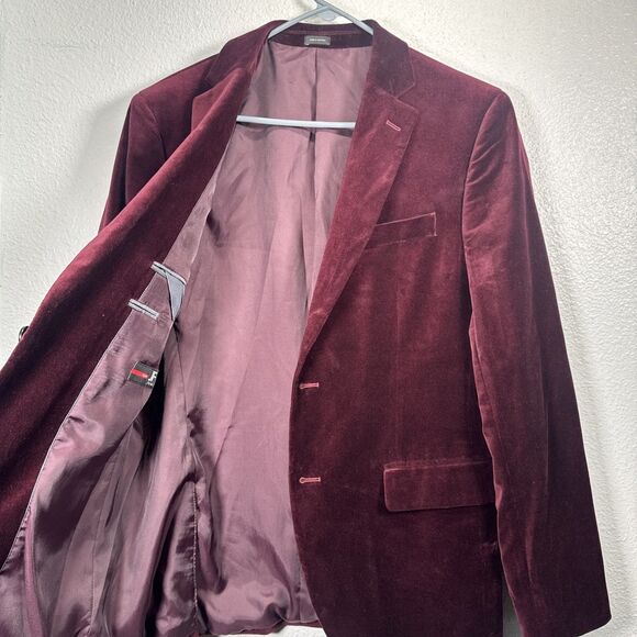 J. Ferrar Evening Ed. Merlot Velvet Men's Blazer Jacket Slim Fit 42R Burgundy - Picture 9 of 16